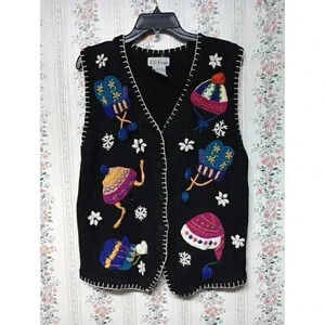 B.P Design size M black ramie cotton embroidered Christmas cardigan sweater